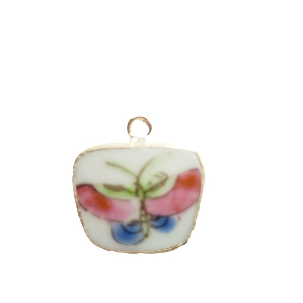 Butterfly Vintage Porcelain Pottery Shard Mini Pendant Jewelry Charm HandPainted
